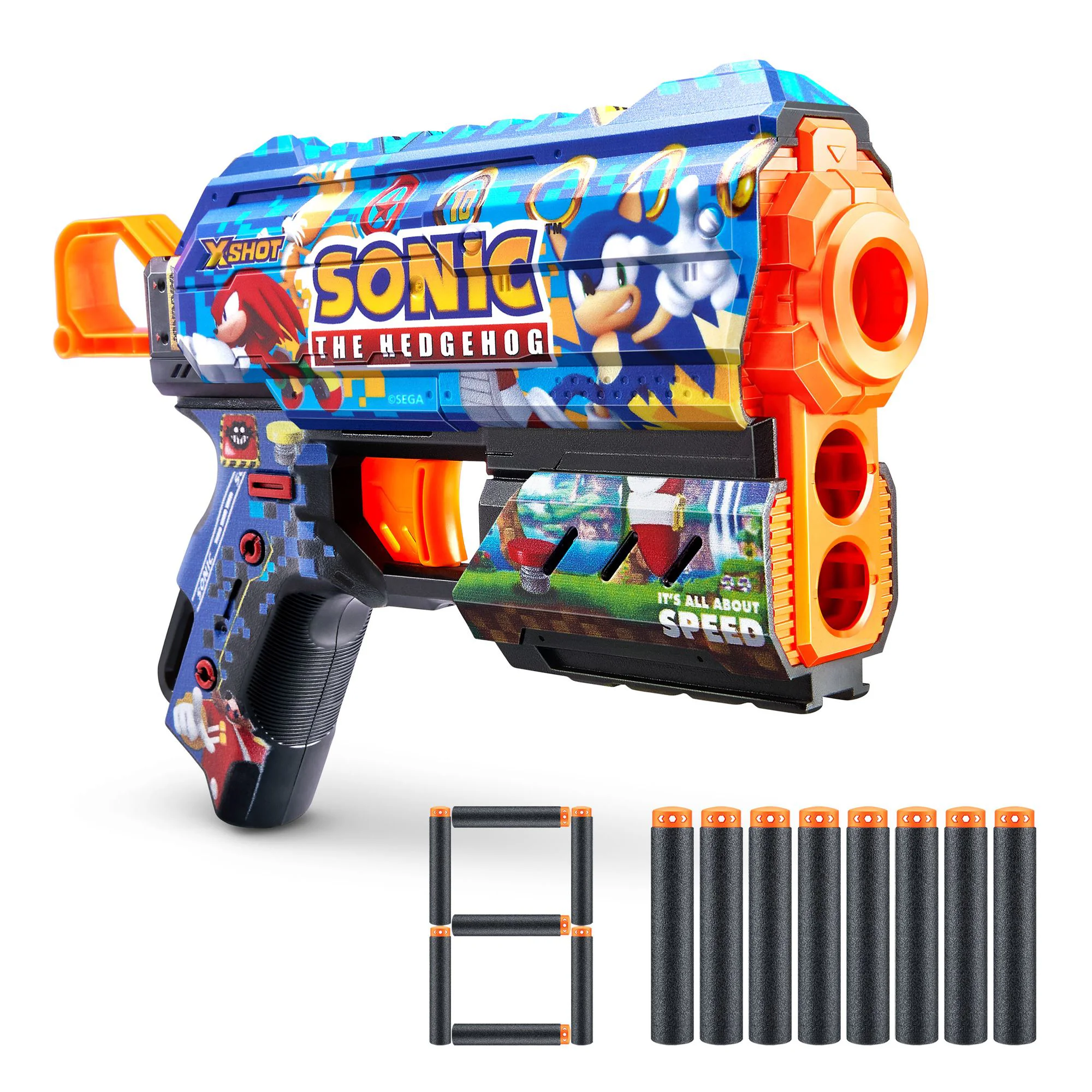 Pistol Zuru X-Shot Skins Flux, Sonic, Mega, 8 cartuse