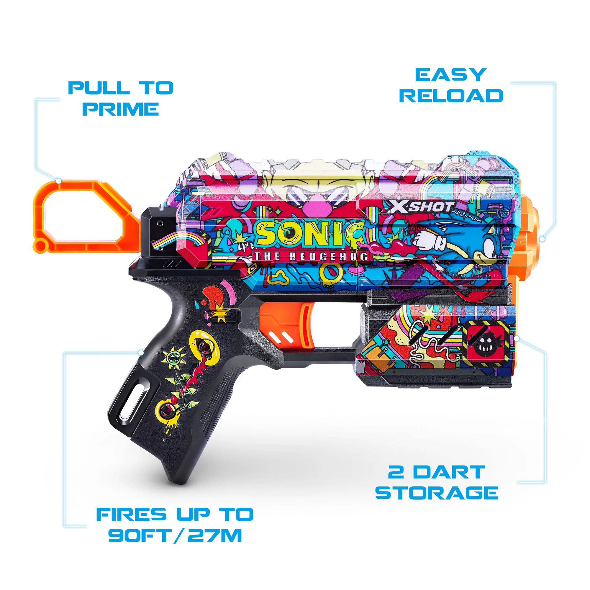 Pistol Zuru X-Shot Skins Flux, Sonic, Robotnik, 8 cartuse