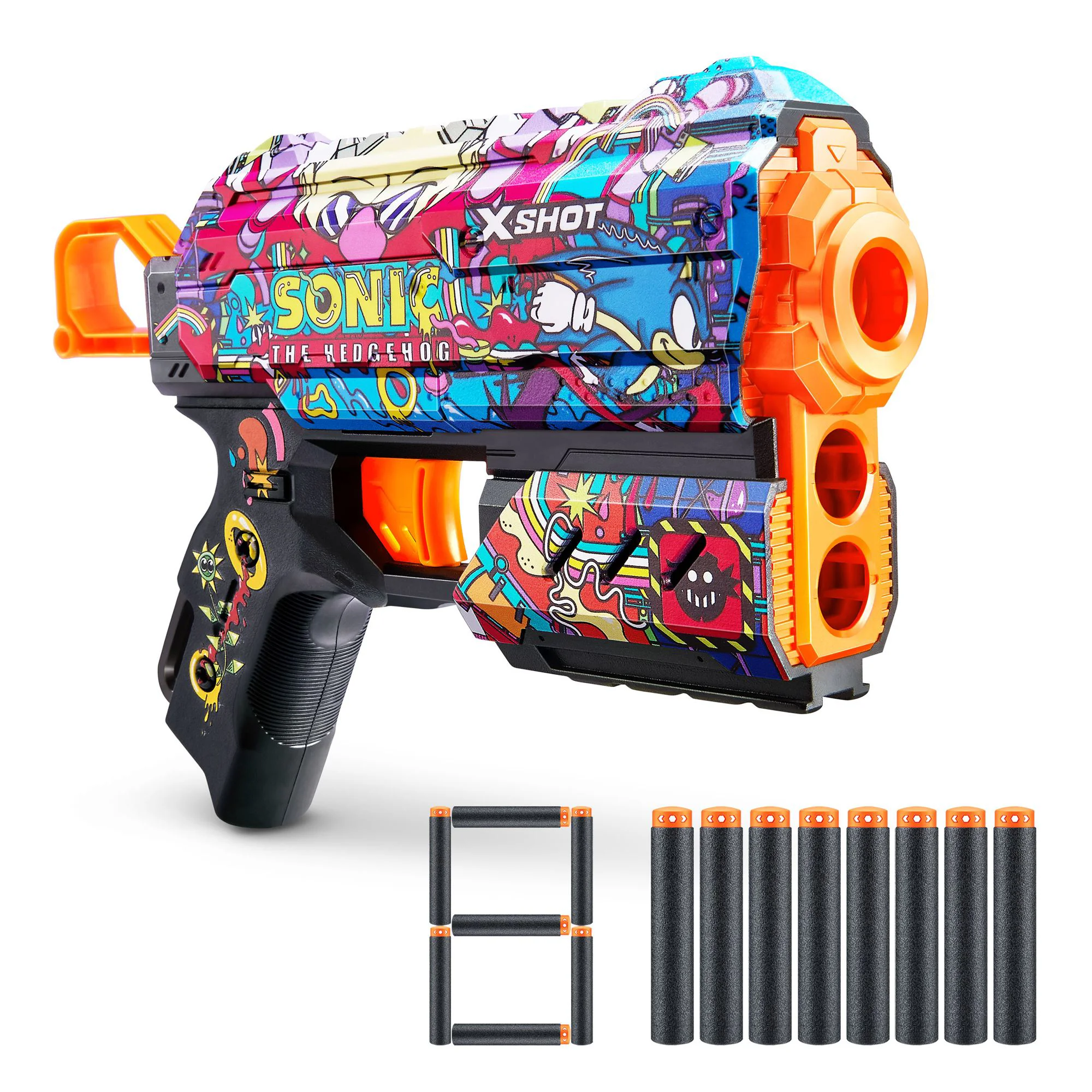 Pistol Zuru X-Shot Skins Flux, Sonic, Robotnik, 8 cartuse