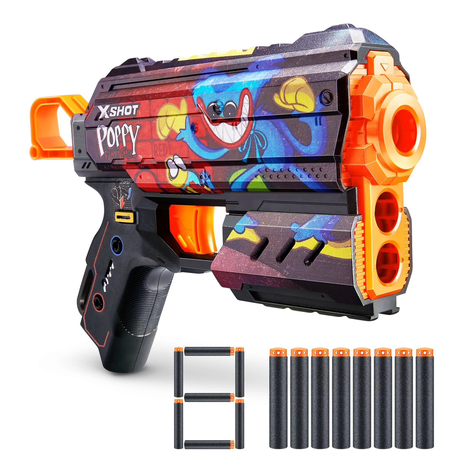 Пистолет Zuru X-Shot Skins Flux, Poppy Playtime, Toony  8 патроны