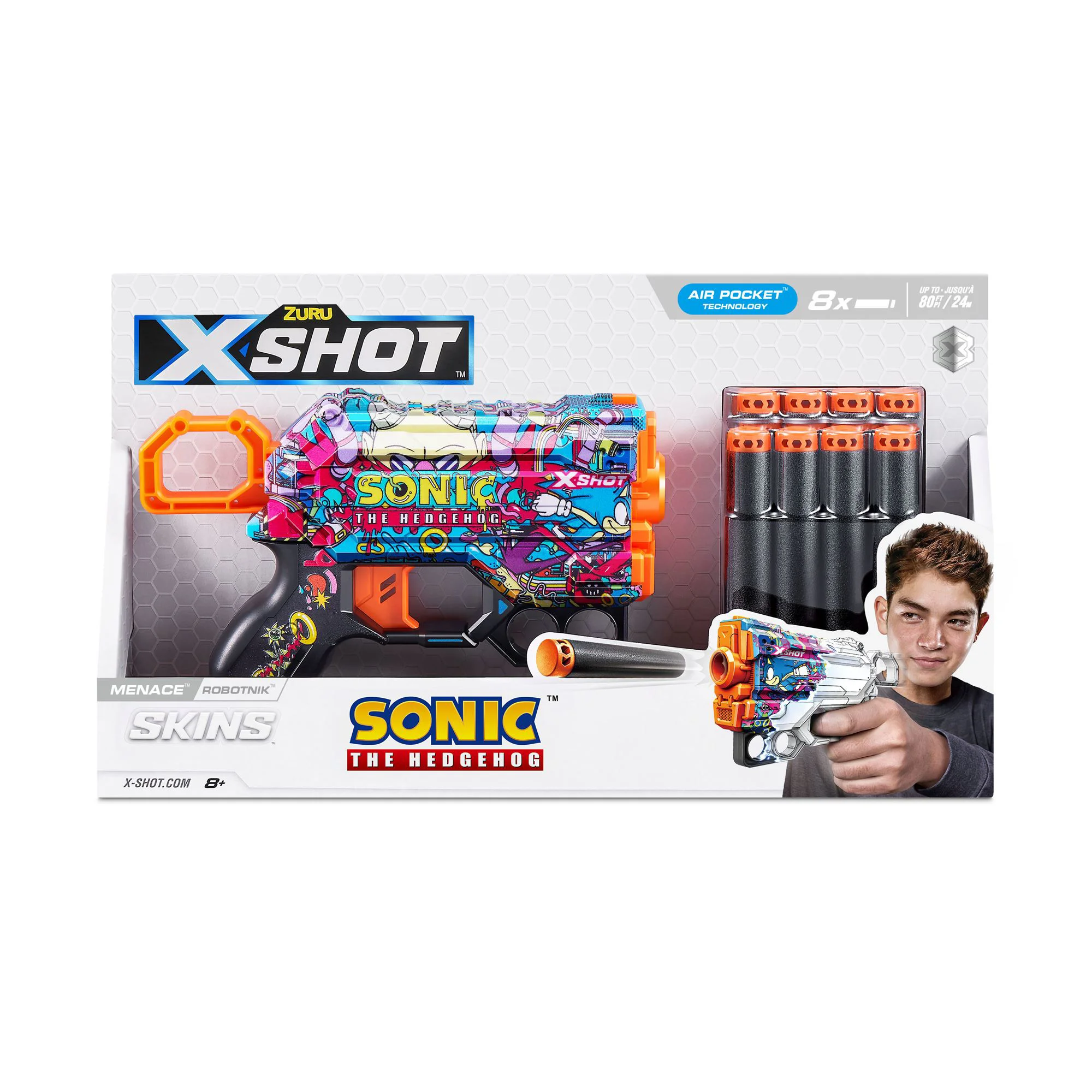 Pistol Zuru X-Shot Skins Menace, Sonic, Robotnik, 8 cartuse