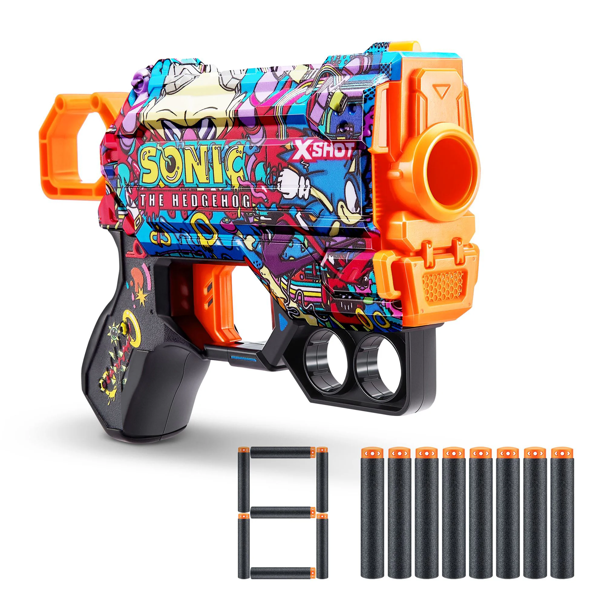 Pistol Zuru X-Shot Skins Menace, Sonic, Robotnik, 8 cartuse