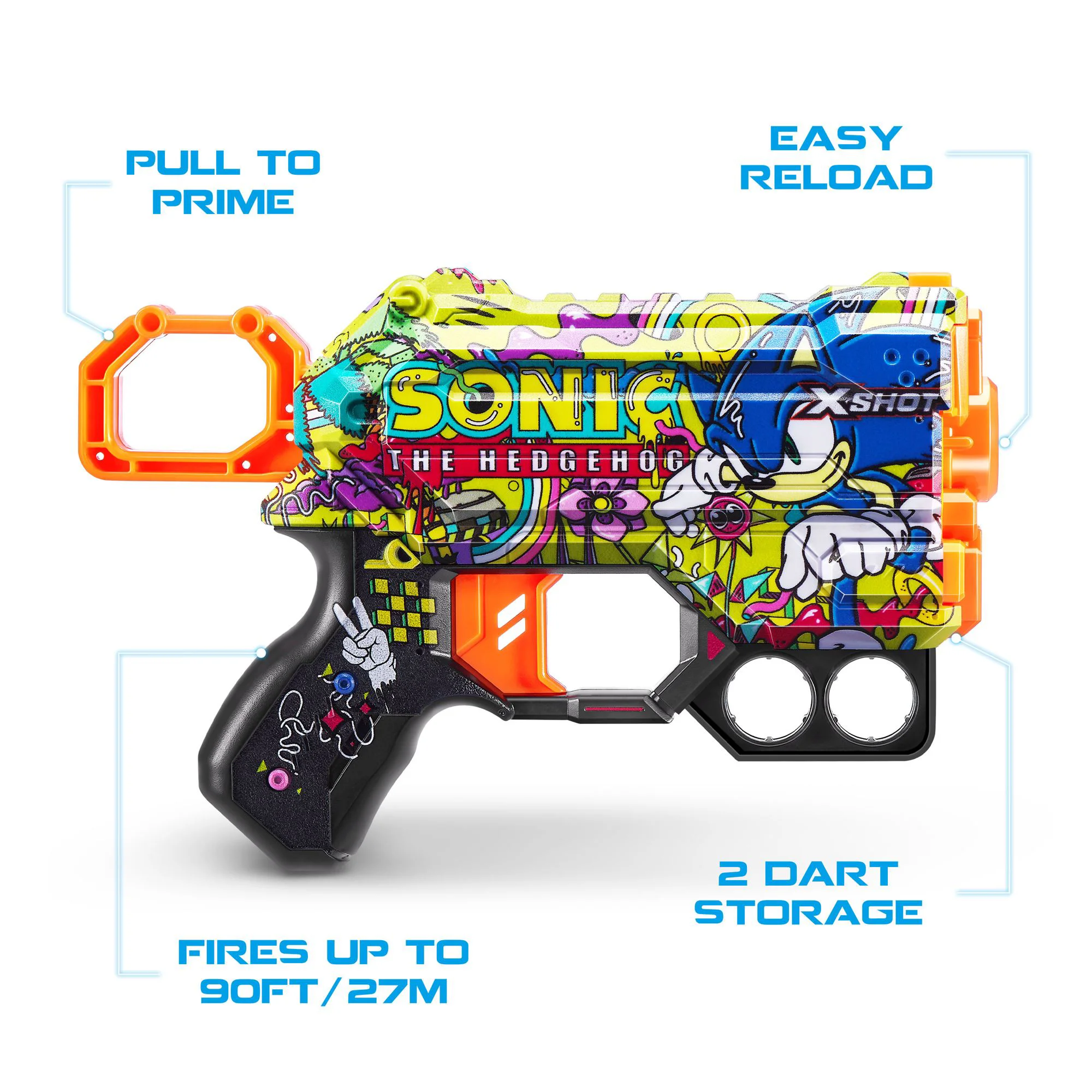 Пистолет X-Shot Skins Menace, Sonic, Hyper Spike, 8 патроны