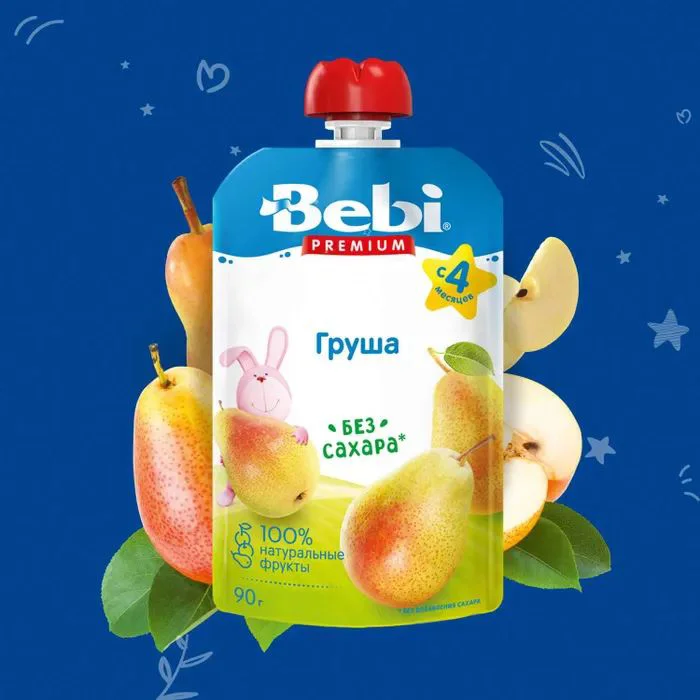 Пюре Bebi Premium груша (4+мес), 90г