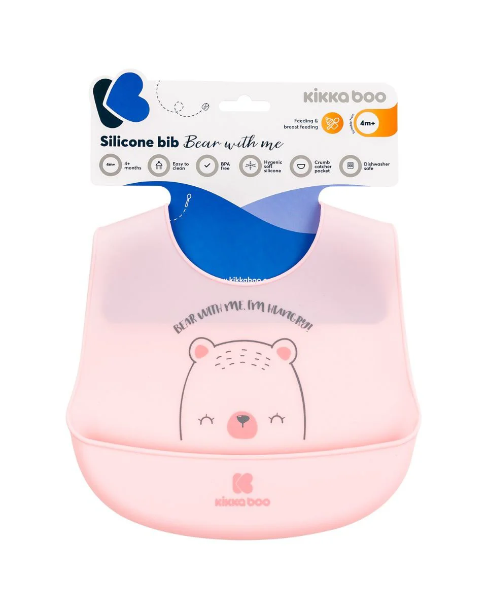 Baveta din silicon KikkaBoo Bear With Me Pink