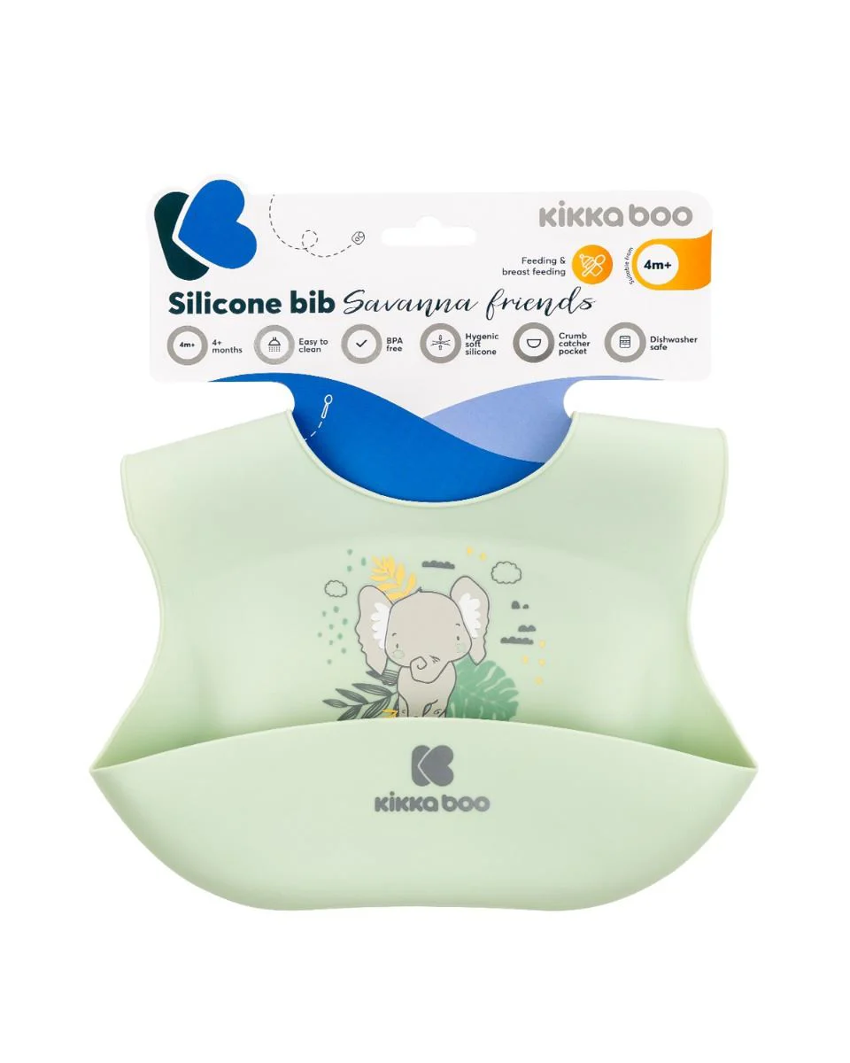 Baveta din silicon KikkaBoo Savanna Friends Mint foto