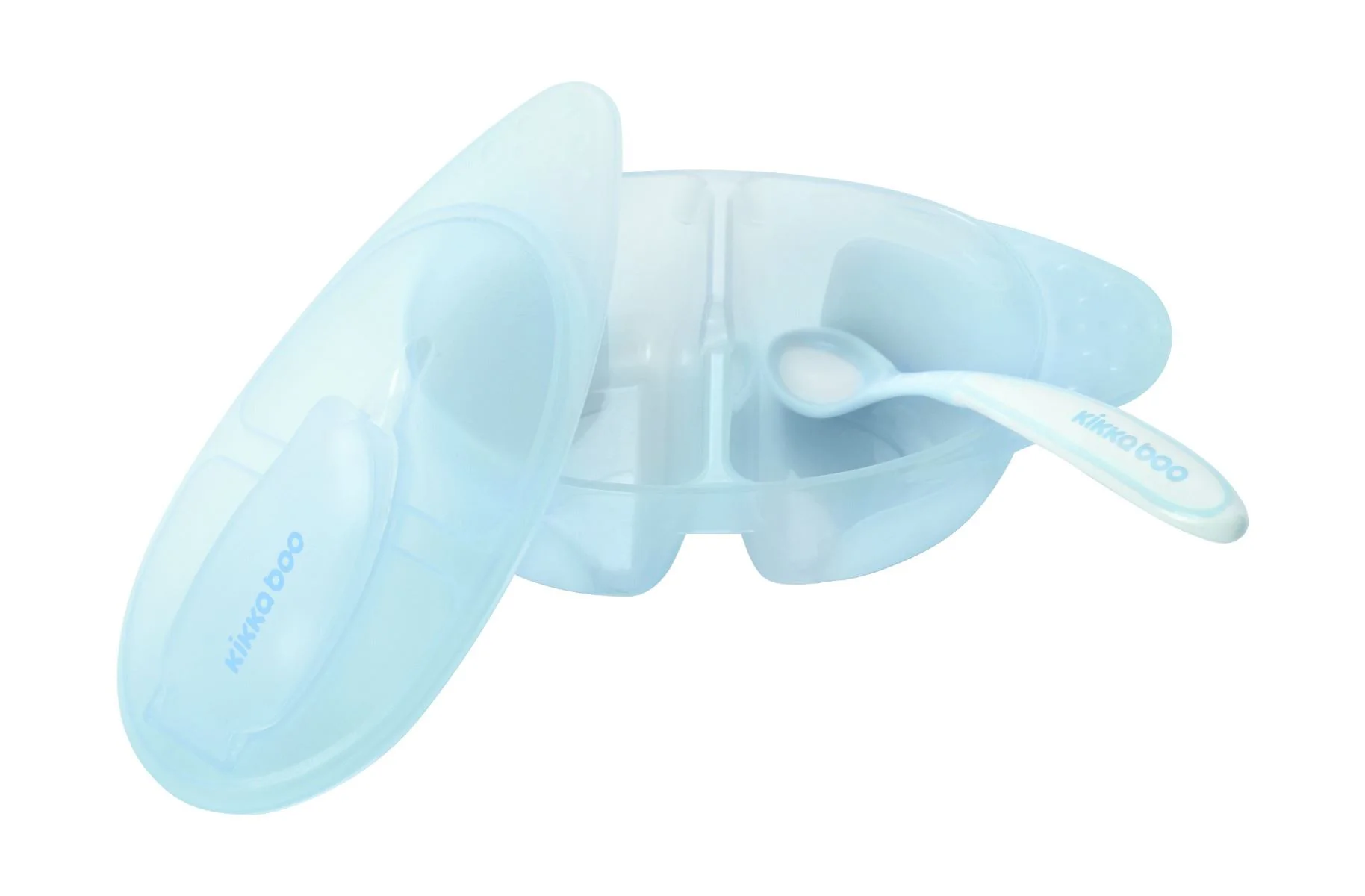 Bol cu 2 compartimente si lingura KikkaBoo Tasty Blue foto