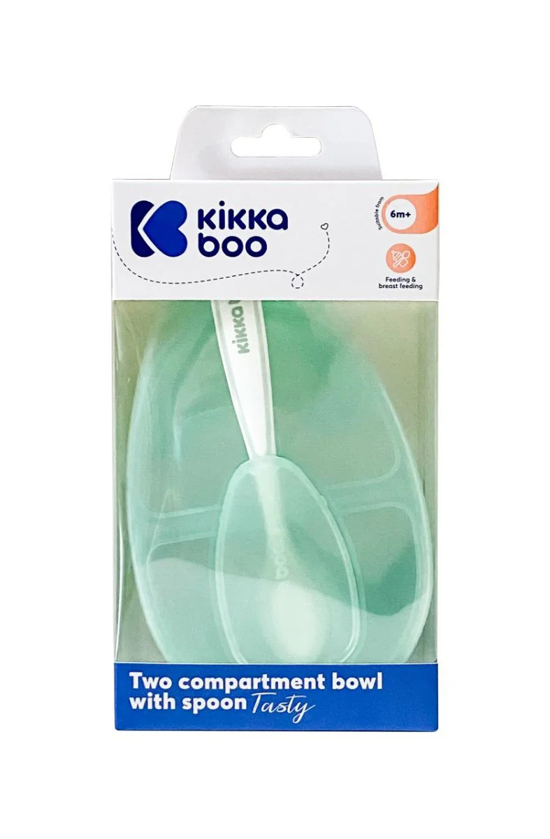 Bol cu 2 compartimente si lingura KikkaBoo Tasty Mint foto