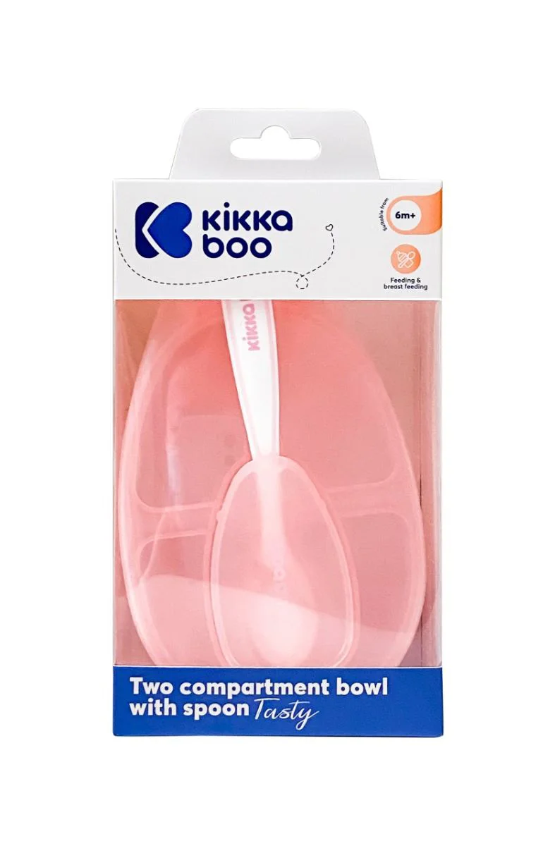 Bol cu 2 compartimente si lingura KikkaBoo Tasty Pink foto