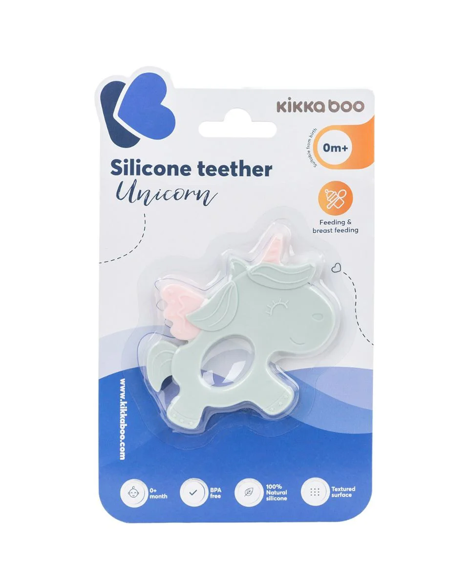 Jucarie pentru dentitie din silicon KikkaBoo Unicorn Mint