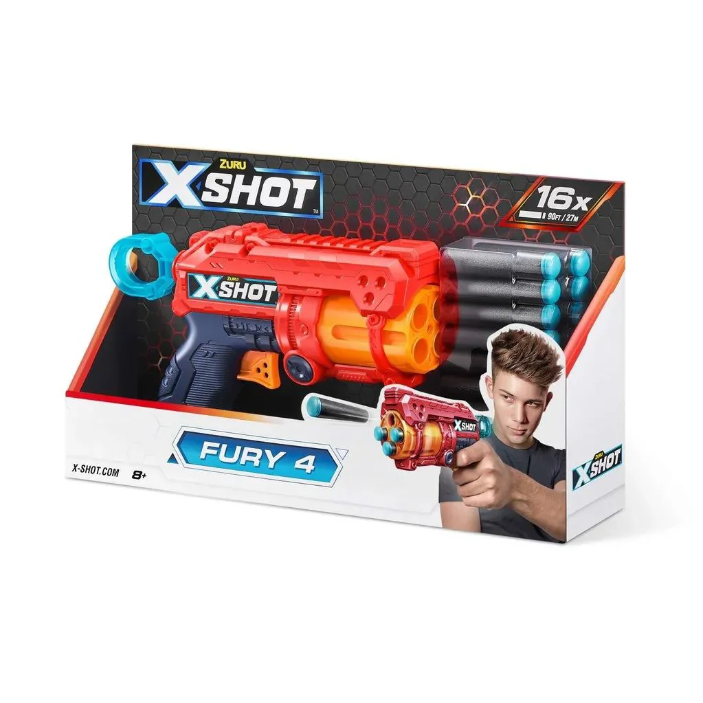 Blaster Zuru X-Shot Excel Fury 4, 16 cartuse