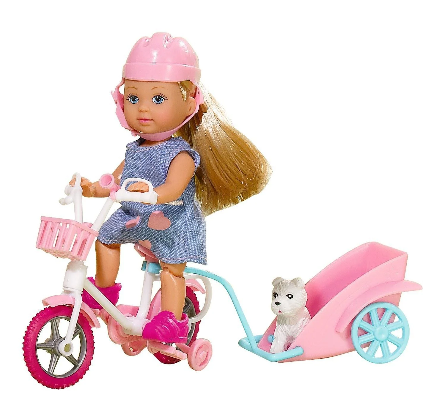 Papusa Simba Evi cu bicicleta si catelus, 12 cm