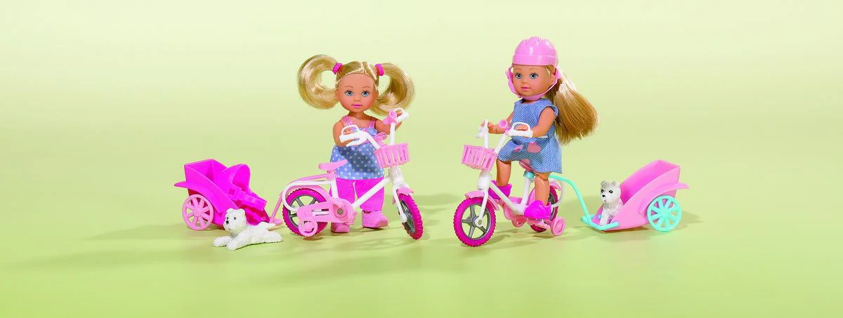Papusa Simba Evi cu bicicleta si catelus, 12 cm foto