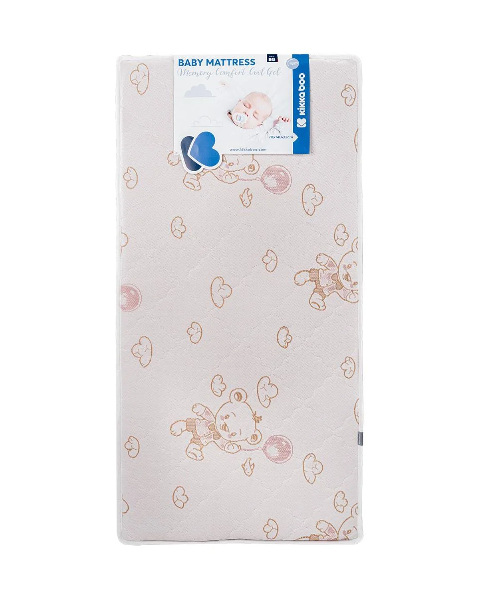 Матрас для детской кроватки KikkaBoo Memory Comfort Cool Gel Bear Beige, 140x70x12 см foto
