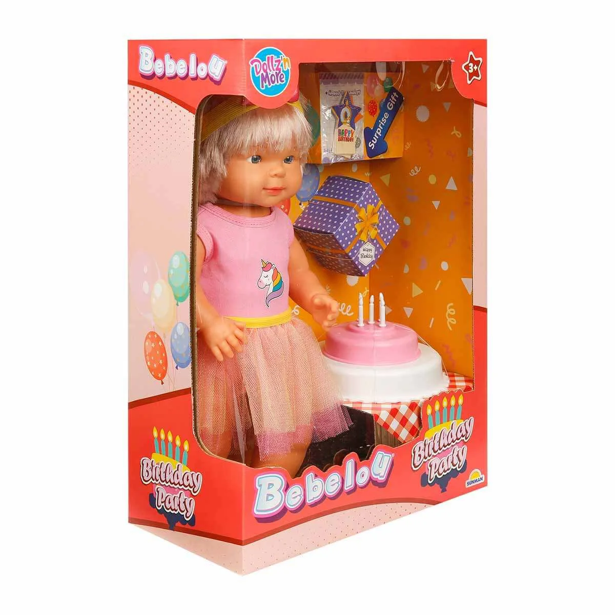 Papusa Bebelou Birthday Party cu fusta si accesorii, Dollz n More, 40 cm