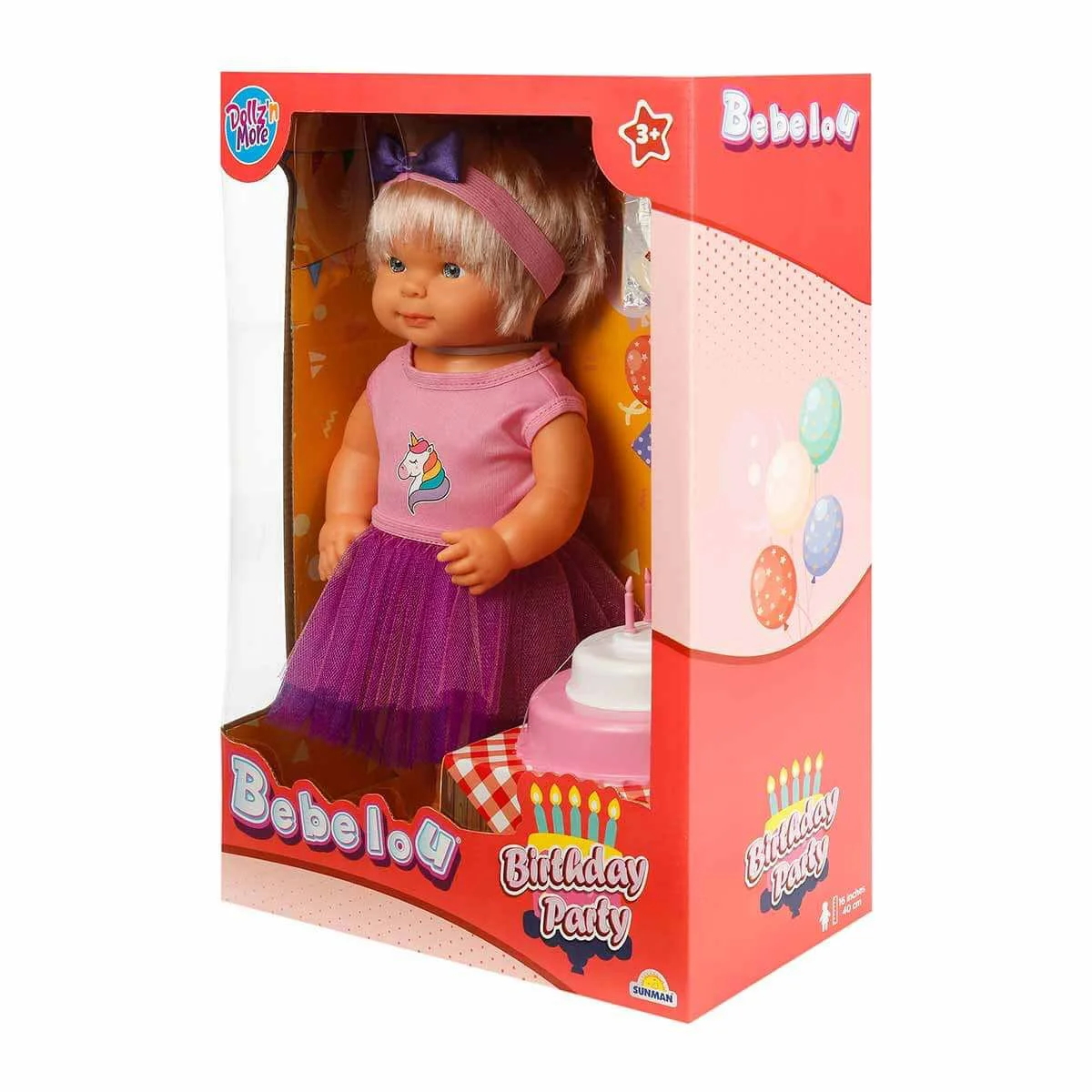 Papusa Bebelou Birthday Party cu fusta si accesorii, Dollz n More, 40 cm