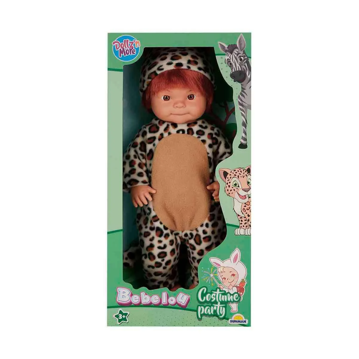 Papusa bebelus Dollz n More Bebelou in costum de leopard sau zabra, 40 cm