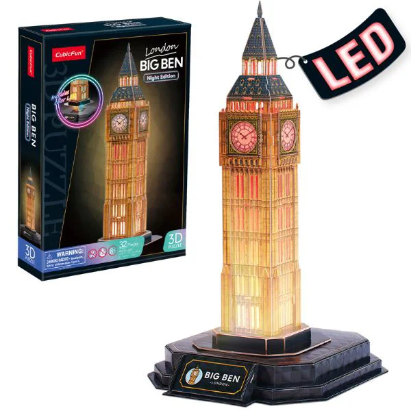 Puzzle 3D CubicFun Big Ben cu iluminare LED, 32 el.