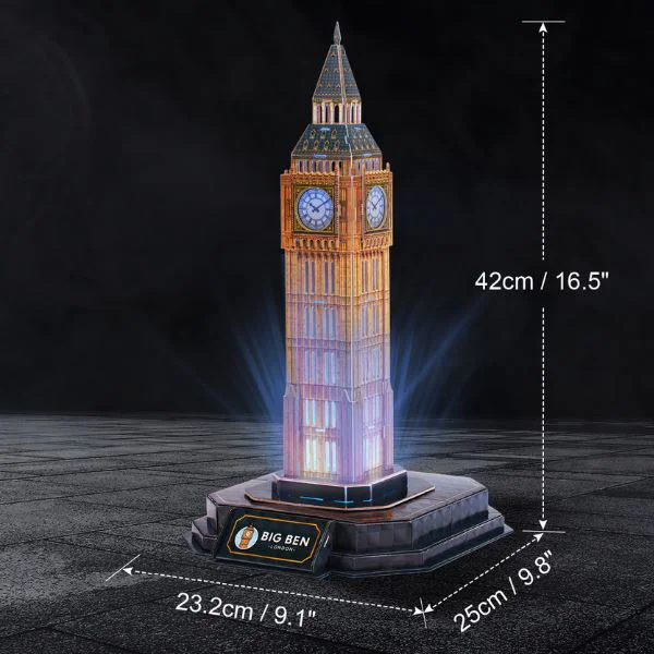 Puzzle 3D CubicFun Big Ben cu iluminare LED, 32 el.