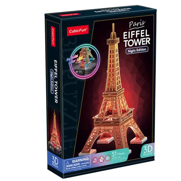Puzzle 3D CubicFun Turnul Eiffel cu iluminare LED, 51 el. foto