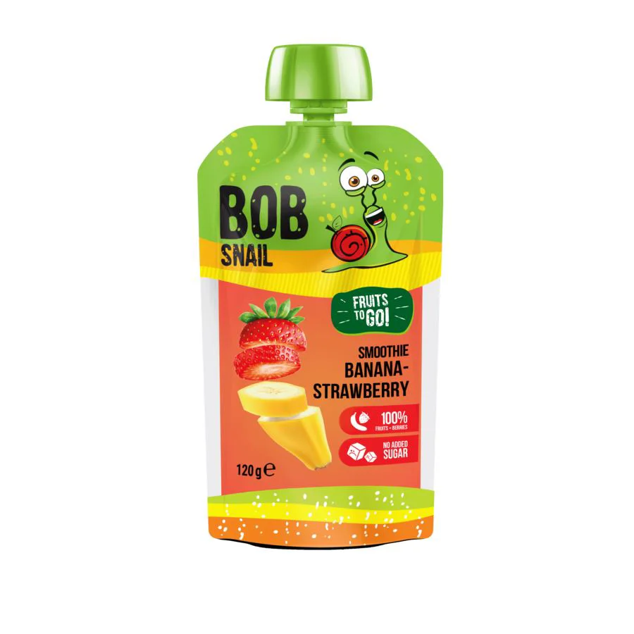 Piure Bob Snail Smoothie din banane si capsuni, 120 g