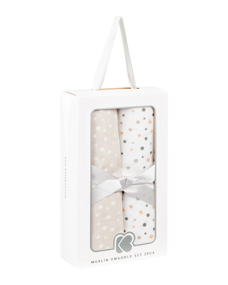 Pelinci de muselina KikkaBoo Swaddle Dots Beige, 80x80 cm, 2 buc.