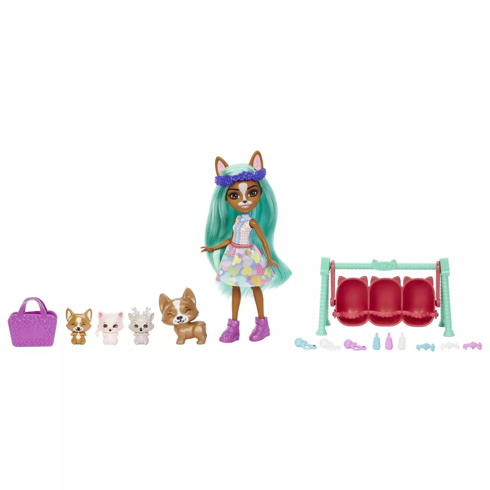 Set de joaca Enchantimals Colectia Prietenii bebelusi Corgi Krizia si Shuo