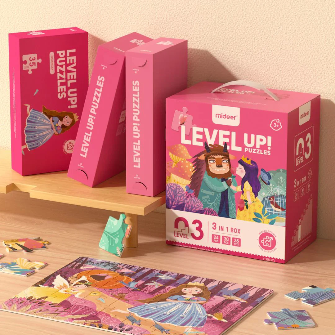 Seria de puzzle-uri Mideer Aventurile printeselor, 3 in 1, nivelul 3 foto