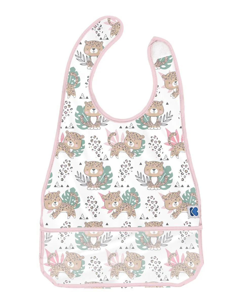 Baveta impermeabila cu buzunar KikkaBoo Savanna Pattern Pink