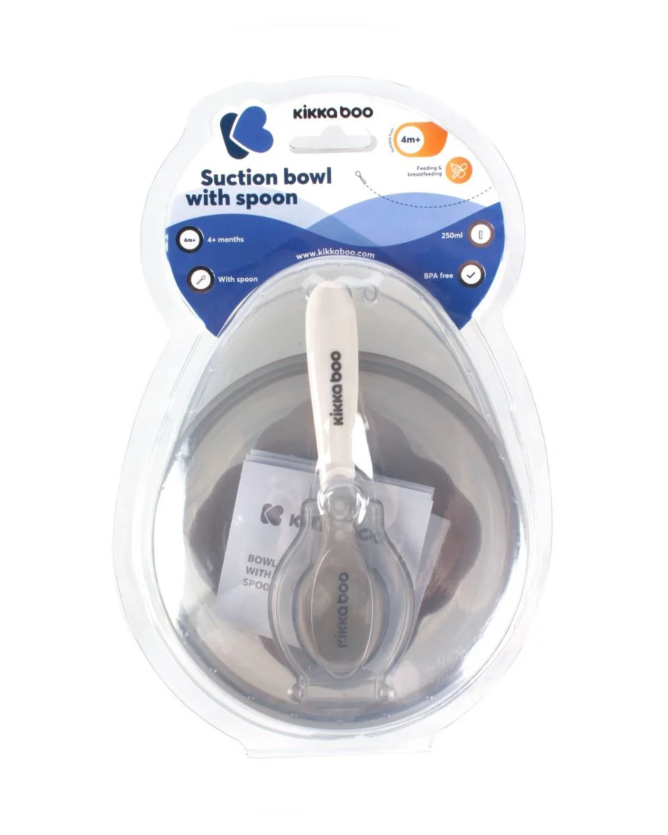 Castron cu ventuza si lingura KikkaBoo Beige, 250 ml foto