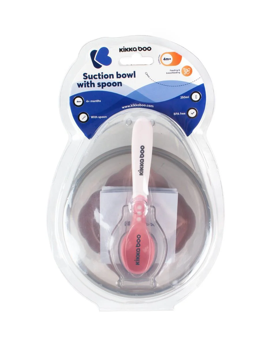 Castron cu ventuza si lingura KikkaBoo Pink, 250 ml foto