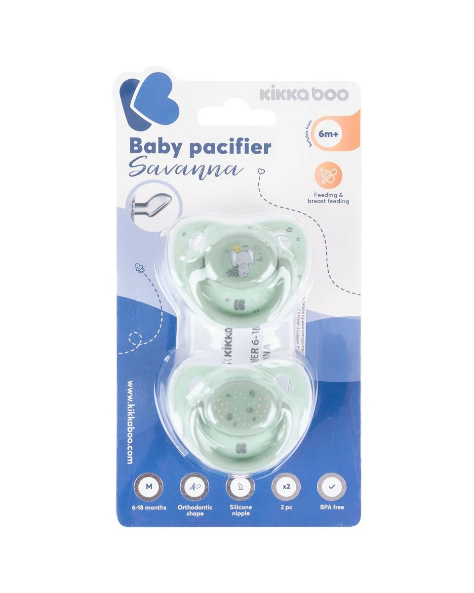 Suzete ortodontice din silicon KikkaBoo Savanna Mint (6-18 luni), 2 buc. foto