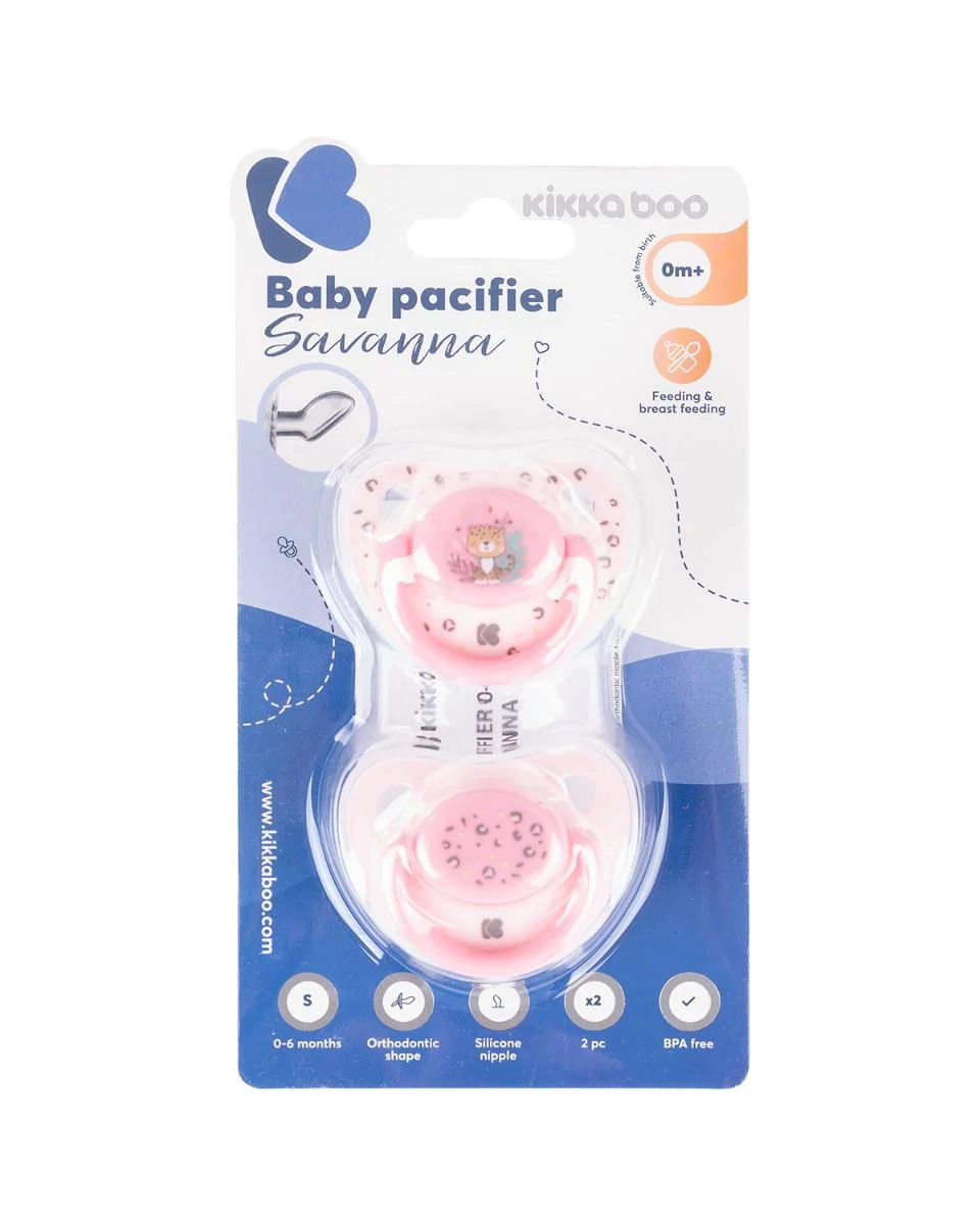 Suzete ortodontice din silicon KikkaBoo Savanna Pink (0-6 luni), 2 buc. foto