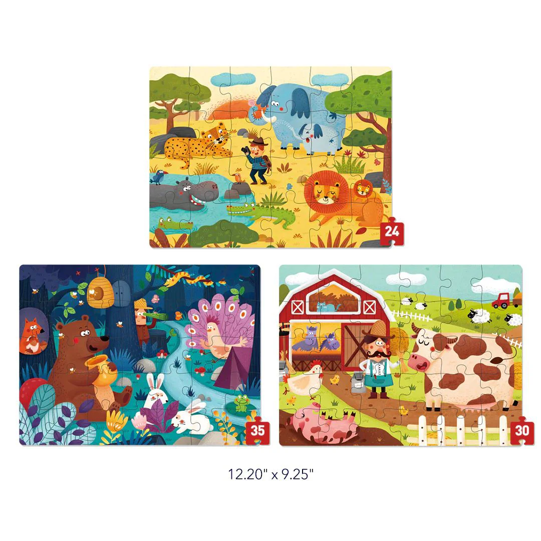 Seria de puzzle-uri Scene cu animale, 3 in 1, nivelul 3 foto