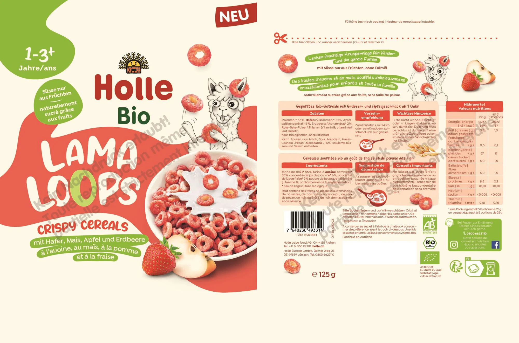 Хрустящие хлопья Holle Bio Organic Lama Loops с яблоками и клубникой (12+ мес.), 125 г. foto