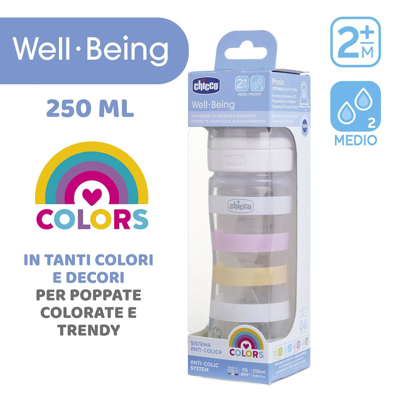 Biberon din plastic Chicco Boy cu tetina din silicon cu flux mediu, 250 ml foto