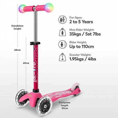 Самокат Micro Mini Deluxe Magic LED Pink