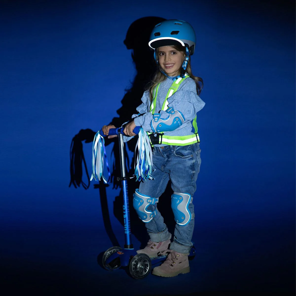 Set de protectii pentru genunchi si coate Micro reflective Blue M foto