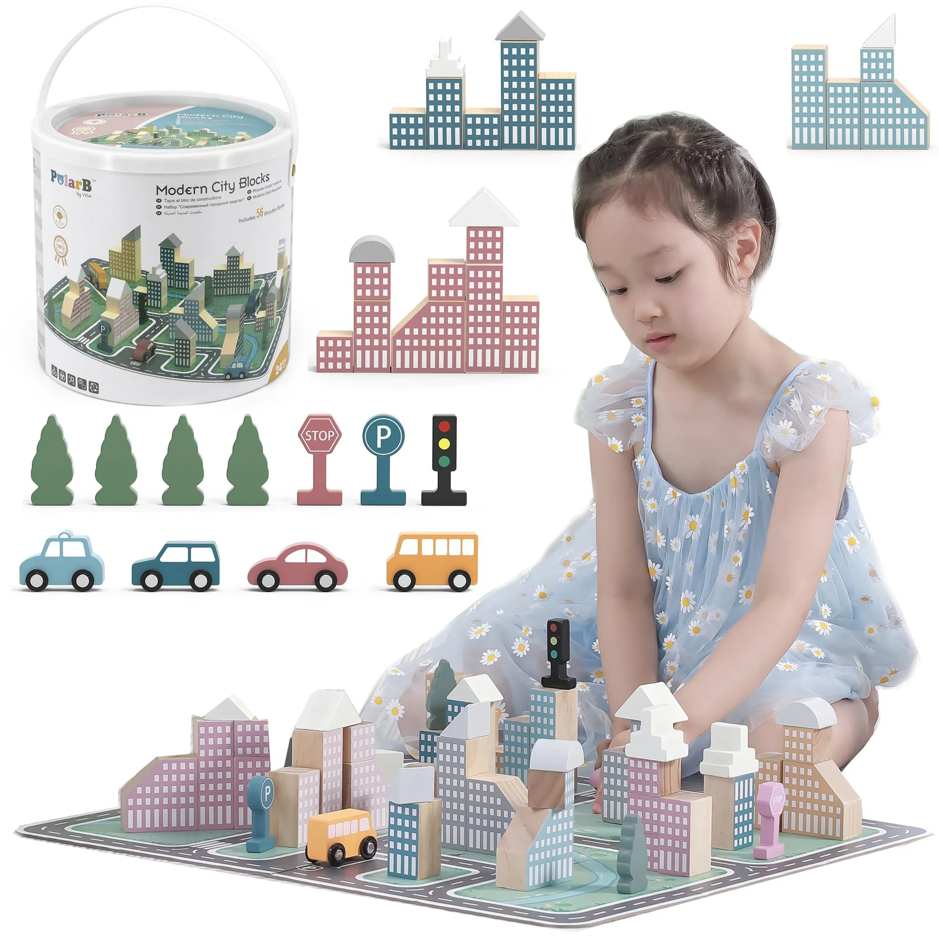 Деревянный конструктор Viga Toys  Город, 56 деталей