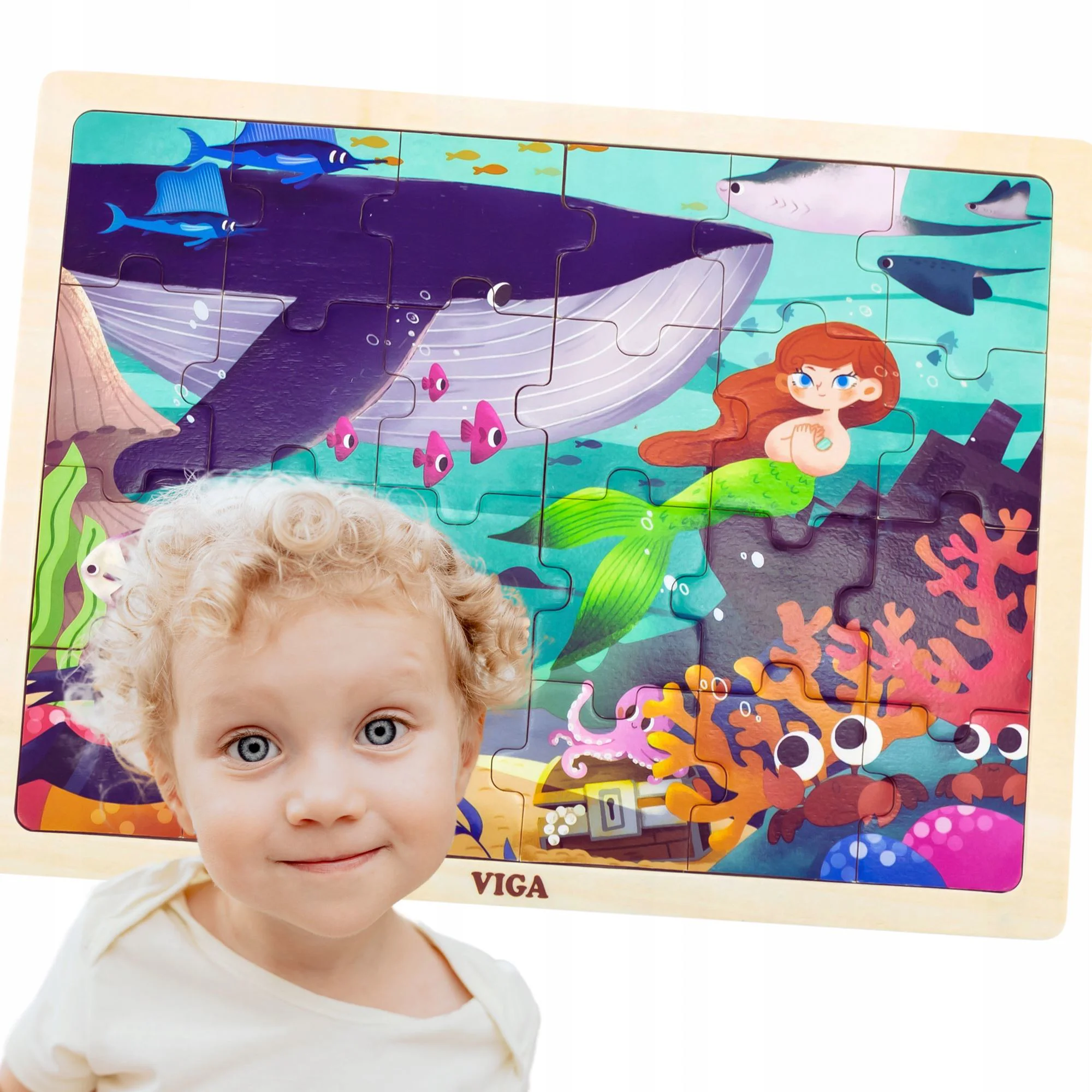 Puzzle din lemn Viga Toys Universul subacvatic, 24 piese foto