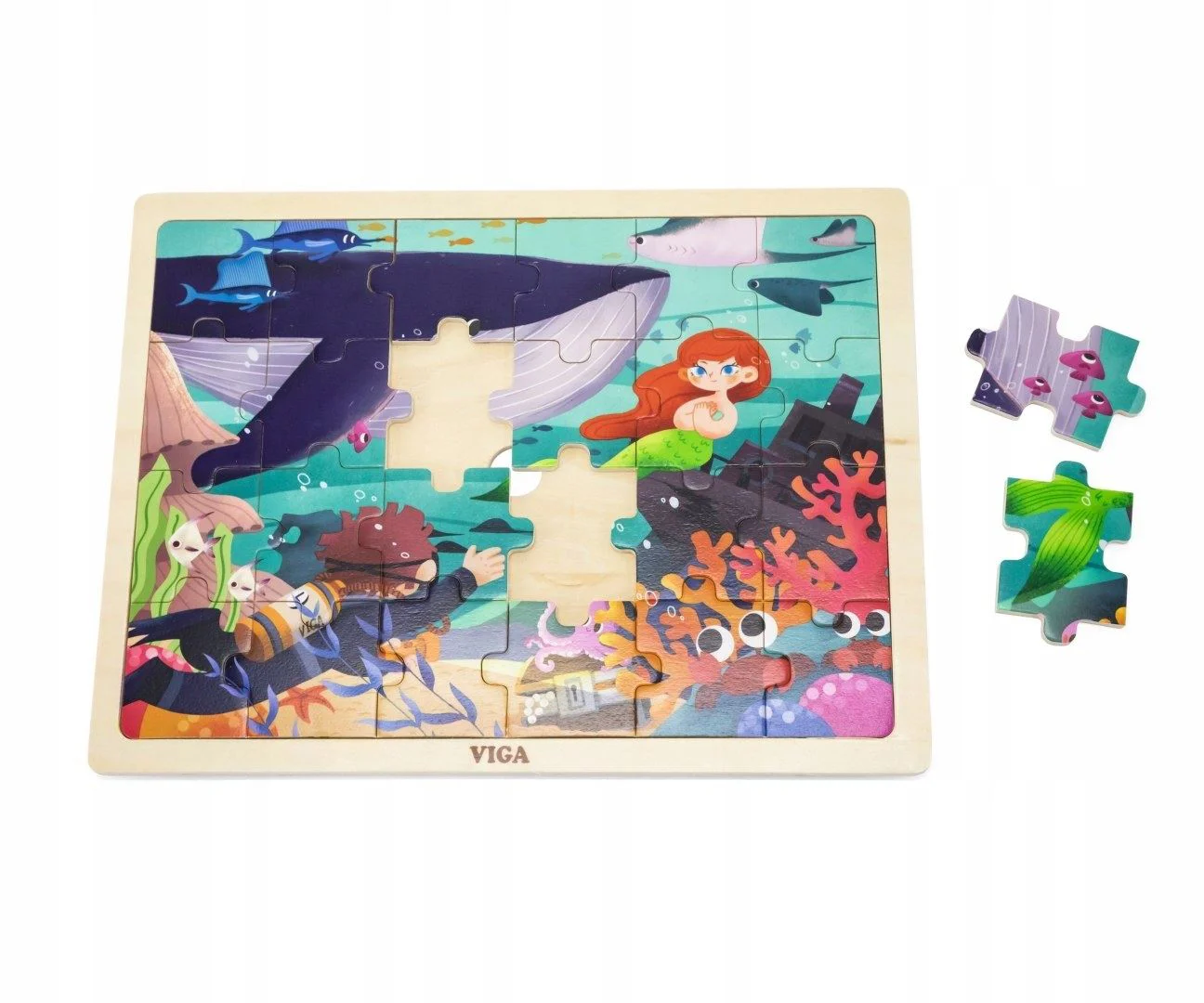 Puzzle din lemn Viga Toys Universul subacvatic, 24 piese foto