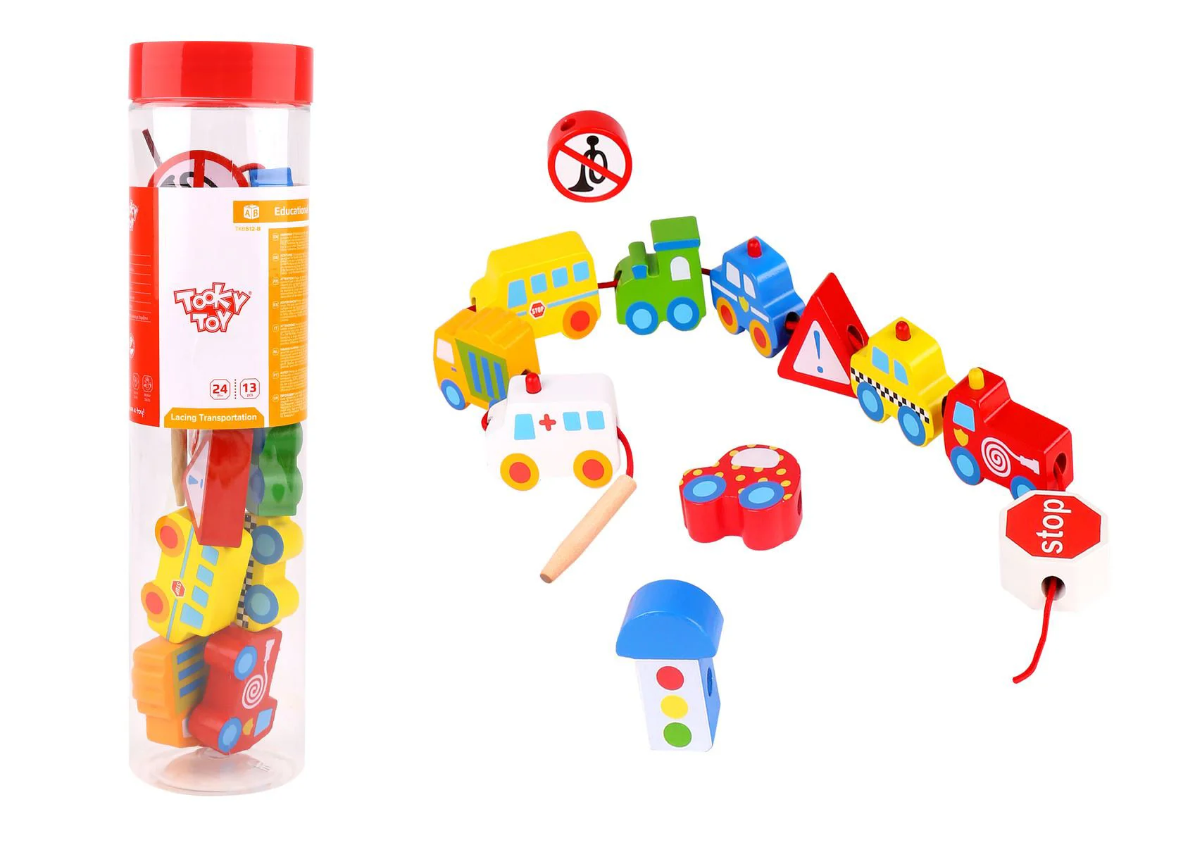 Jucarie din lemn cu siret Tooky Toy Transport