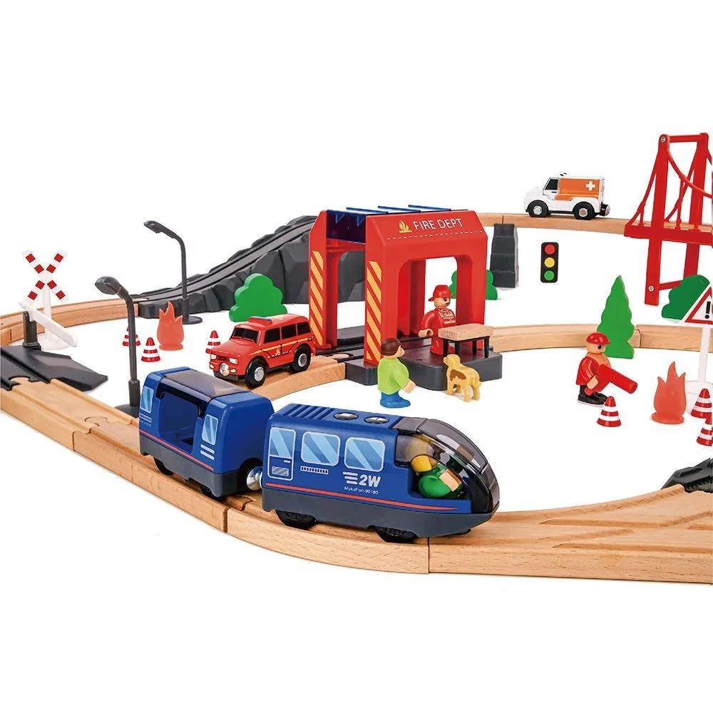 Cale ferata din lemn Tooky Toy Tren de salvare foto