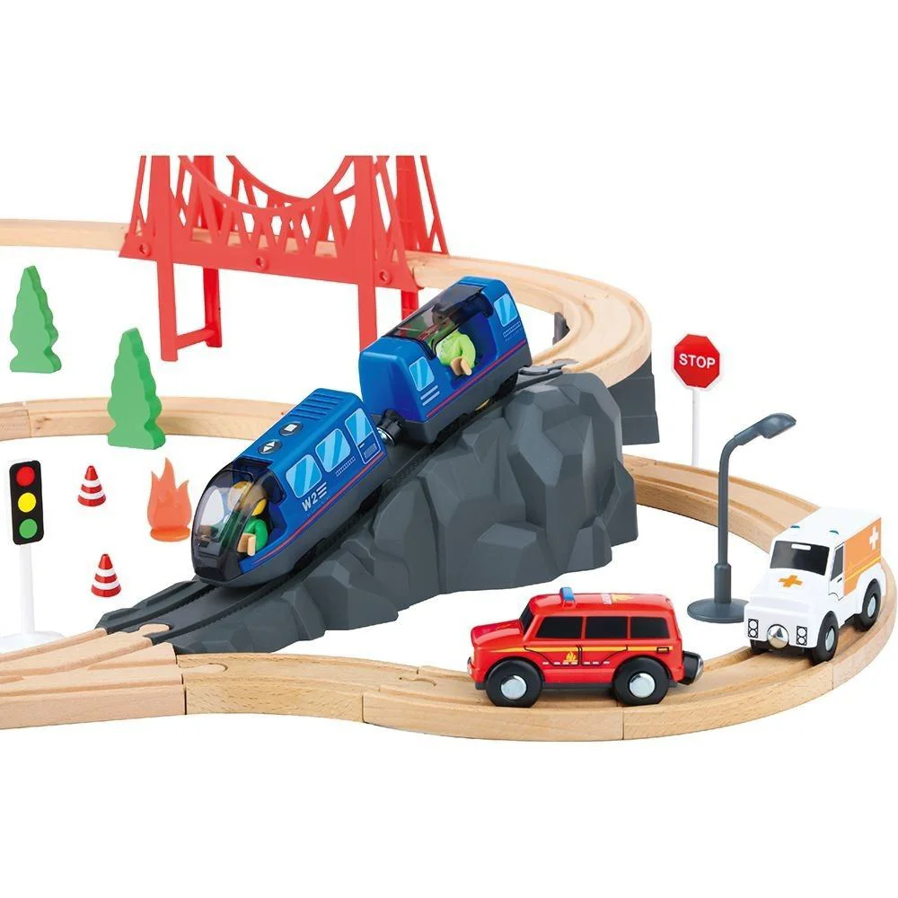 Cale ferata din lemn Tooky Toy Tren de salvare foto