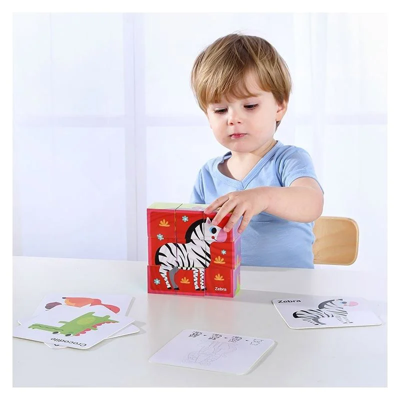 Cub puzzle din lemn Tooky Toy Animale foto
