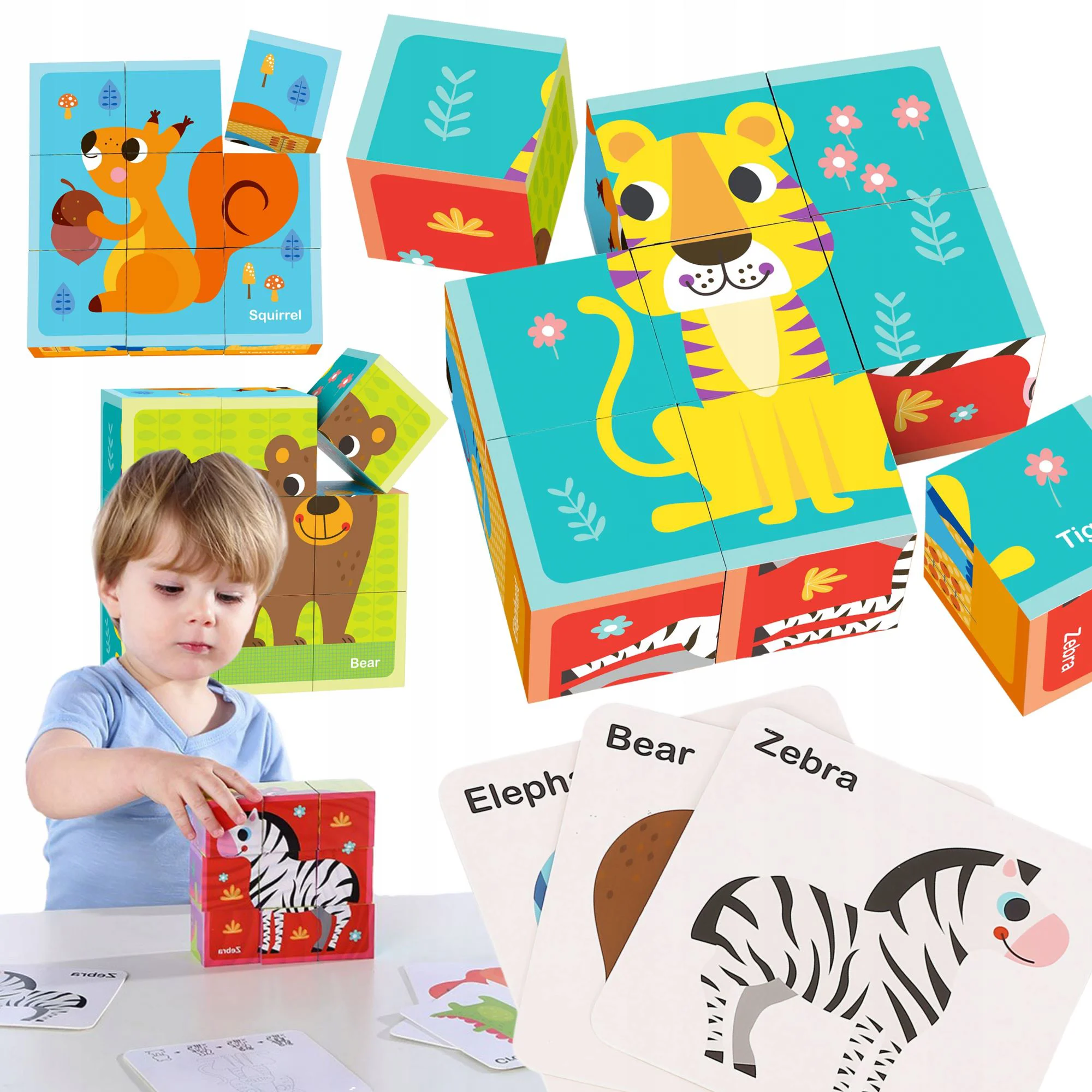 Cub puzzle din lemn Tooky Toy Animale foto
