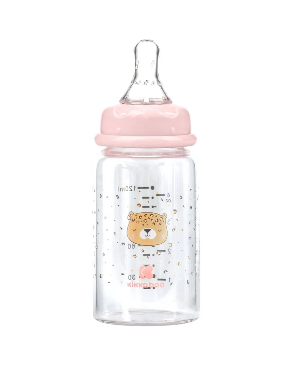 Biberon din sticla KikkaBoo Savanna Pink, 120 ml