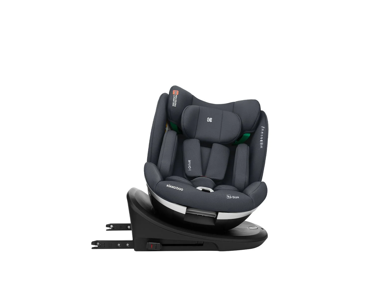 Scaun auto rotativ cu isofix KikkaBoo i-Drive Dark Grey, 40-150 cm