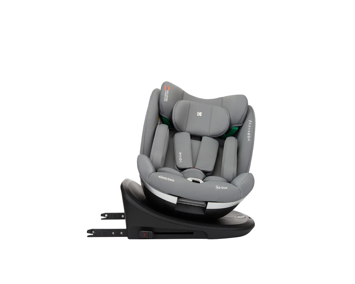 Scaun auto rotativ cu isofix KikkaBoo i-Drive Light Grey, 40-150 cm