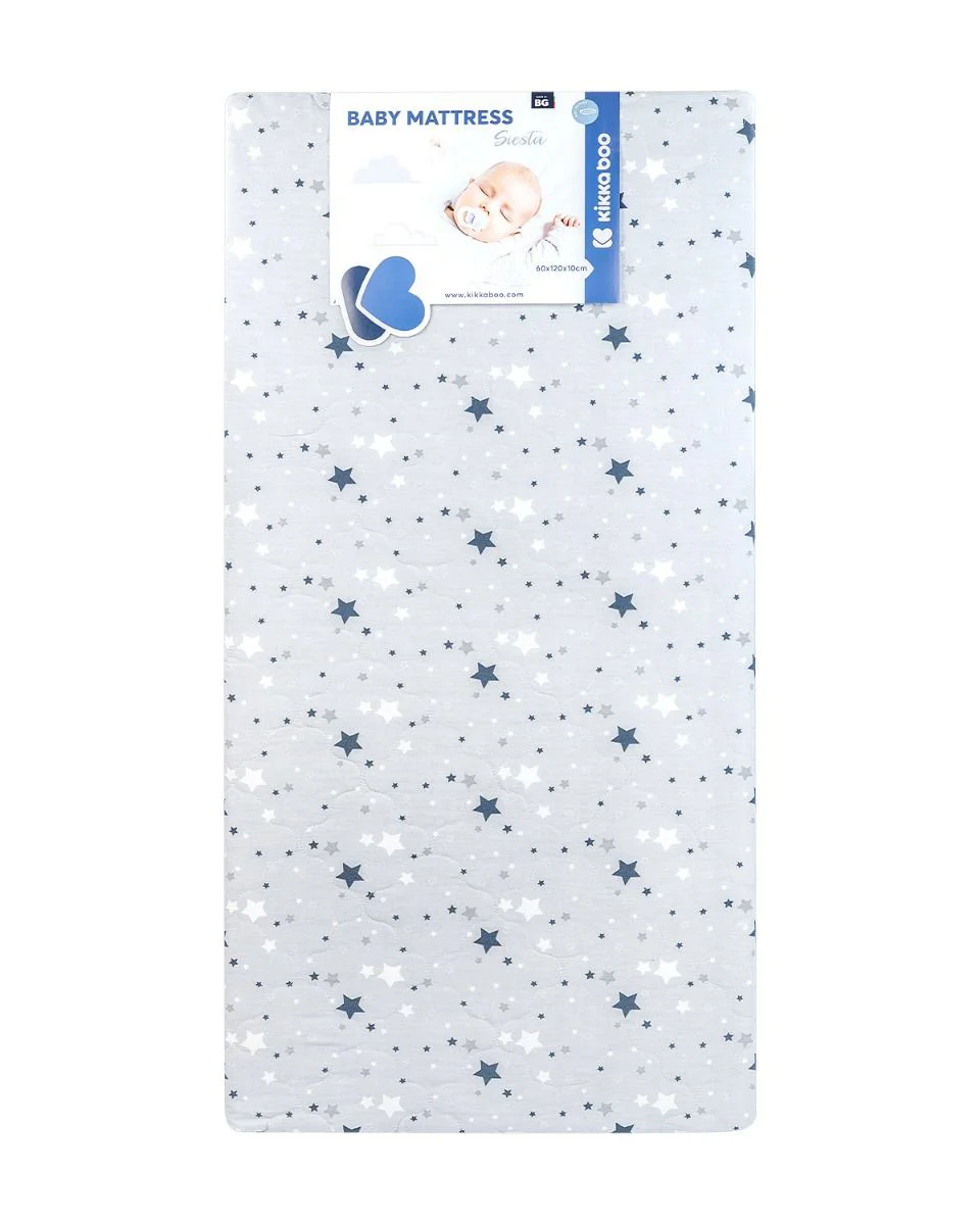 Saltea pentru patut KikkaBoo Siesta Stars Grey, 120x60x10 cm